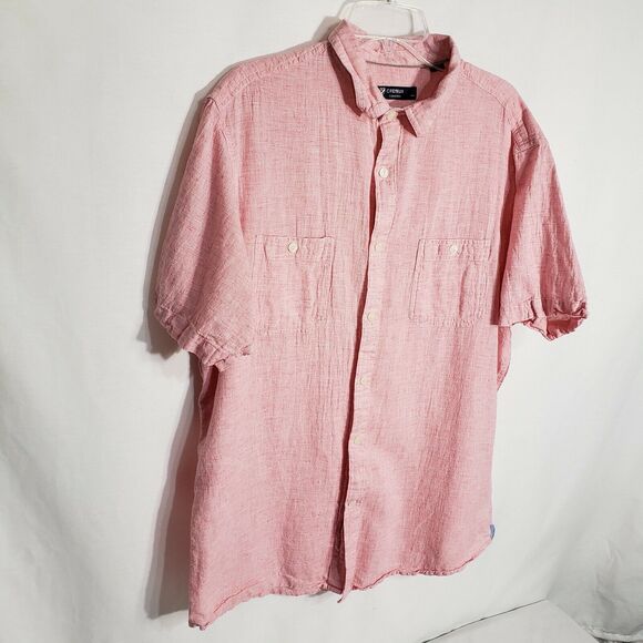 Cremieux Collection Mens Shirt Sz XL Short Sleeve Button Pink Flax Blend Pockets - Picture 5 of 11